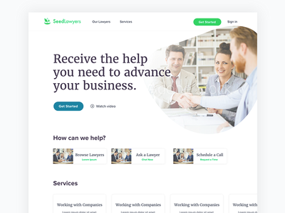 Seedlawyers Landing Page Concept card homepage design landing page startup tiles ui ux web app website