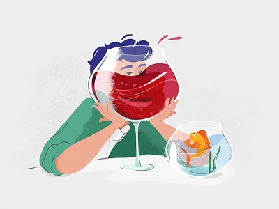 Social drinking drinking fish fish bowl fish tank fishbowl fun glass glass of wine illustration illustration art playful vino wine glass
