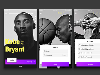 Daily UI Design Challenge / Kobe Bryant Fan App app dailyui fan idol kobe bryant loginpage nba signup ui ux design uid