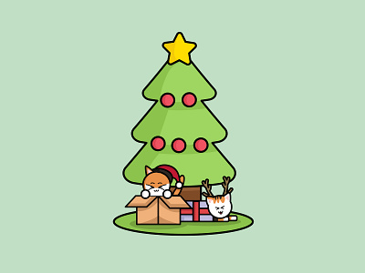 Waiting Christmas animals box cats celebrations christmas ball christmas card christmas tree design drawing flat gift happy new year holiday illustration logo star tree vector