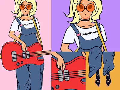 Guitar girl illustration illustrator pattern