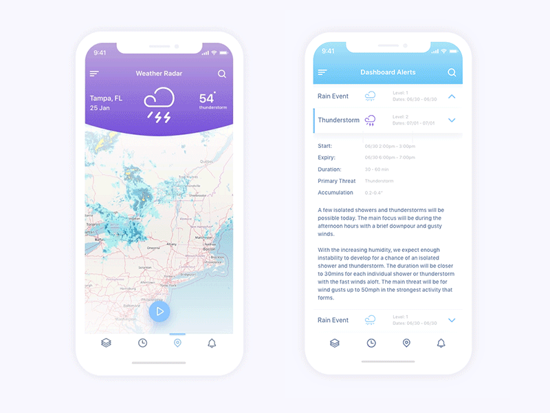 Weather Forecasting App alerts animation app application branding clean dasboard design illustration interaction ios mentalstack minimalism mobile news ui ux weather