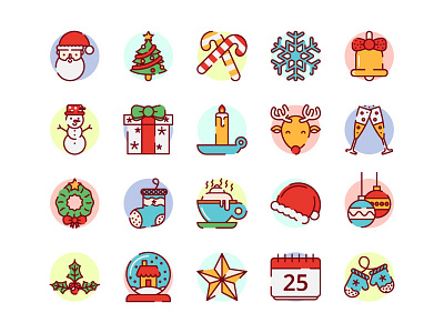 Christmas Icon Set adobe illustrator cc bell candle candy champagne christmas design hot cocoa icon icon set illustraion mittens ornaments present raindeer santa claus snow flake snowman star vector