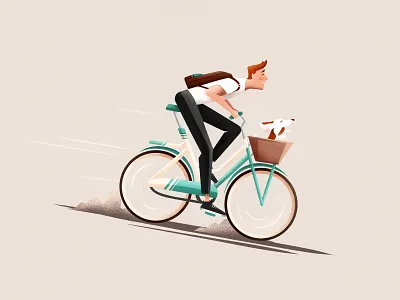 Partners in crime bicycle bike boy character dog friends illustration ride