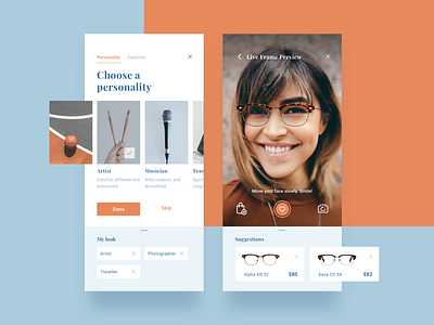 AR Eyewear shop augmentedreality camera cart clean app ecommerce frames ios machine learning mobile spectacles ui ux