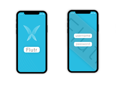 Flutr app design blue butterfly graphic design mobile ui ux web