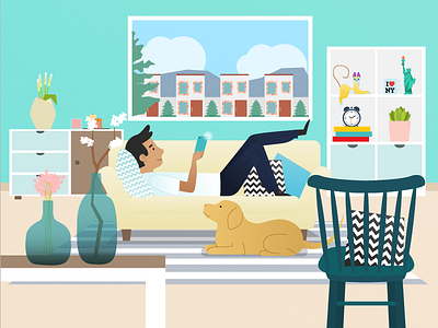 Chilling blue character character design colorful design dog illustration orange plant vector