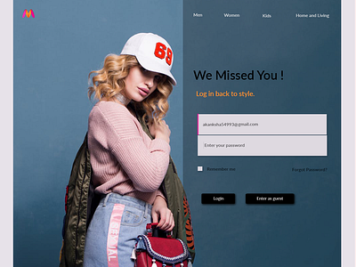 Welcome Back Form For E commerce website form design ui ux web
