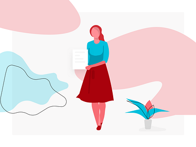 Illustration Woman with a document and a flowerpot character design document illustration female character flat floral illustration flower pot illustration illustration art simple illustration vector woman womans