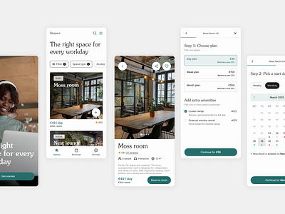 Quspace – Coworking space app app app design booking coworking space ux