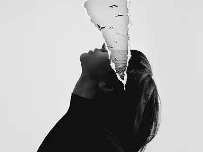 Freedom Is A State Of Mind.Jpg birds black and white effects girl papereffect photo photography portfolio photoshop photoshopeffects