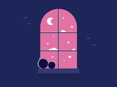 Christmas Window christmas drawing home illustration moon pink toys window winter