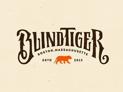 Blind Tiger logo concept animal blind boston brown cream custom lettering hand drawn orange silhoutte speakeasy texture tiger vintage