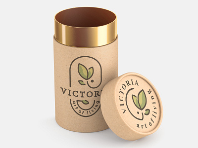 Paper Tube Design "Victoria art of Living" abstract brand design flat icon illustration line art logo minimalist monochrome negative space simple sketch