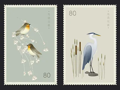 Bird stamp 02 design ikon illustration