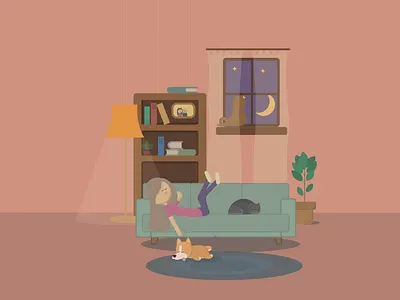 Cozy Home cat corgi cozy design flat god home illustration simple ui vector