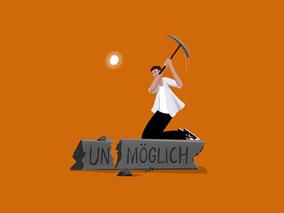 Unmoglich commercial happy illustration man stone sun