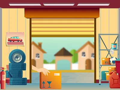Garage Scene animation flat illustration vector