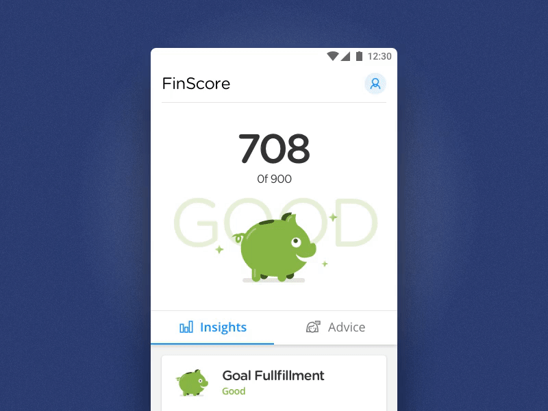 Personal finance score app animation finance app fun funny illustration piggybank score ui ux