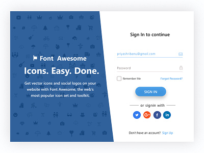 Login Screen for Font Awesome fontawesome icon design illustration login login form screen signin signup split screen website design