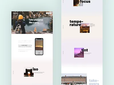 A Special Landing for Camille app camera design ios landing page manual product ui ux website