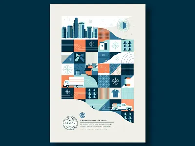 Adobe Insiders - Holiday Poster abstract building city delivery donate geometric grid skyline snow snowflake truck winter