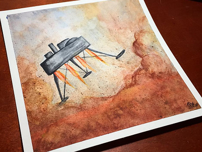 InSight Landing illustration jpl nasa watercolor winsor and newton