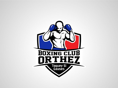 Boxing Club Orthez black blue boxing branding character design flat icon illustration illustrator logo red shield sport logo vector