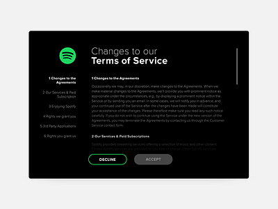 Daily UI #089 - Terms of Service accept app challenge dailyui design interface legal service spotify terms tos ui uichallenge update ux wireframe