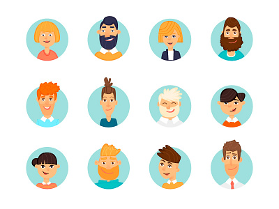 Avatars art avatars business cartoon character color design face flat freelancing head illustration illustrator modern money office people portfolio portrait vector