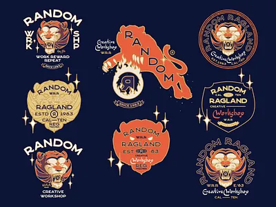 Random Ragland Workshop Badges badge logo branding design illustration patches tiger type typography vector