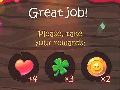 Rewards button clover coin game heart icon illustration rewards ui victory win wood