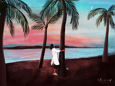 Waiting for the coconut to fall 2 design hand painted illustration