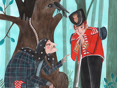 The Tinderbox by Caroline Bonne Muller acrylics children book illustration crow fairytale folktale forest illustration kidslitart soldier witch