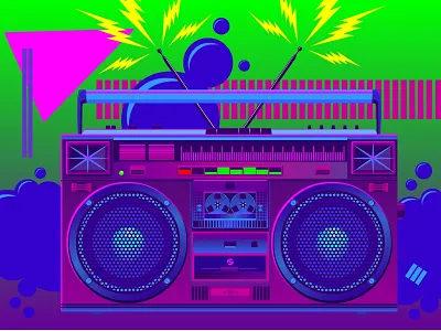 Dribble Retrowave boombox neon new wave retro