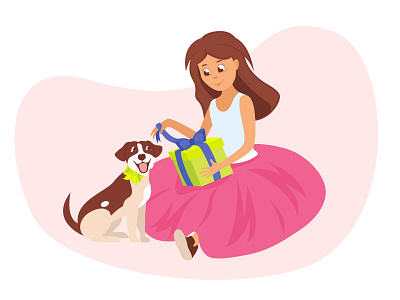 girl with the dog, the dog is man's best friend) banner design dog flat friend girl illustration love puppy vector web