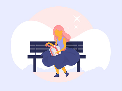girls love gifts) banner design flat gift box girl icon illustration vector web
