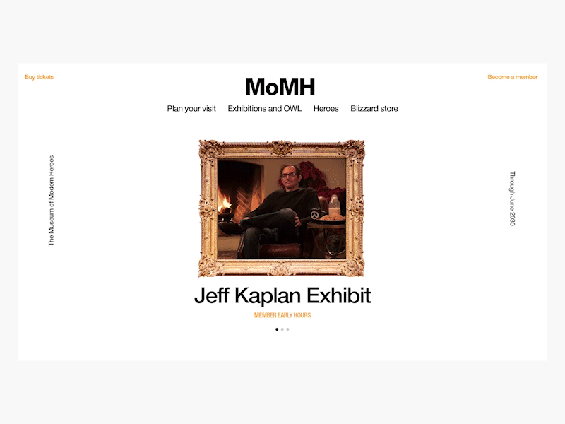 MoMH: Museum of Modern Heroes activision battle net blizzard clean ui concept daily ui flat gaming genji moma museum overwatch owl sombra twitch ui video games web design website website design