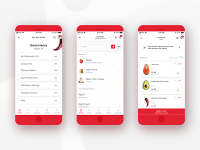 H-E-B Delivery Mobile App - Random Screens app design delivery delivery app food food app grocery grocery app mobile mobile app mobile app design red ui ui design