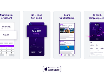 App store screenshots for Spaceship app app store finance fintech graph investing investment mobile raiz screenshots spaceship ui