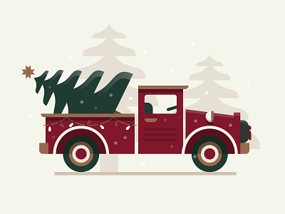 Christmas Haul christmas illustration snow tree truck vintage winter