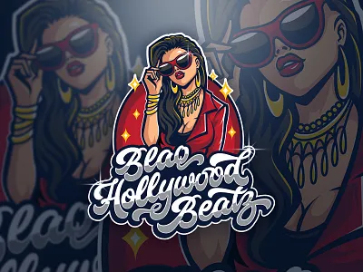 Black Hollywood Beatz Logo blink bold brand disco funk groovy melody music app sexy girl typogaphy