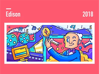 Edison camera chemistry child color edison film gramophone illustration invention lamp light music phonograph physical science scientist screen show star video