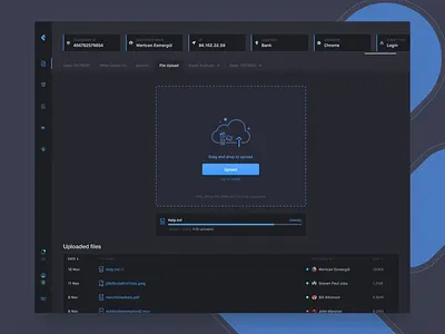 Dashboard UI -File Upload Night Mode app charts clean dark dark mode dashboard dashboard upload file upload flat icon icons minimal night night mode simple table ui upload ux web