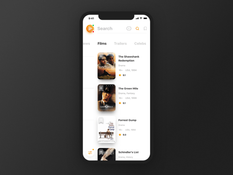 Interfilm animation app cinema design film imdb interface ios iphone kinopoisk mobile principle profile ticket ui ui ux