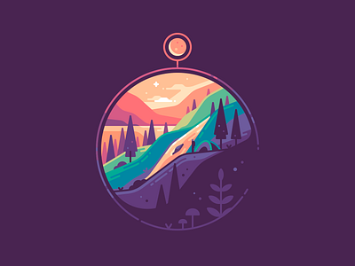 Compass color dawn illustration landscape moon nature shape sunset travel