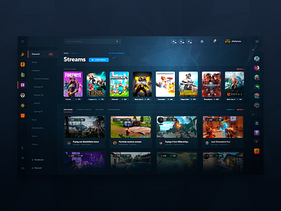 eSports Website UI (Streams Page) counter strike cybersports dark dashboard dota esports fortnite game games gaming ladder pubg stream streaming tournament twitch ui video watch
