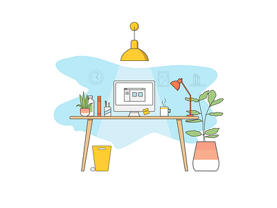 Workstation design flat design fresh colors illustration plants vector art workstation