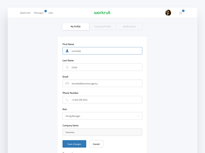 Workruit Platform: Profile Settings hiring hr interaction job platform ui ux website