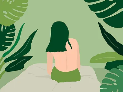 Are you awake as me? If not, do you wanna to be? 🌿 back flat flatillustration girl illustration ipadpro jungle leaves minimal monstera